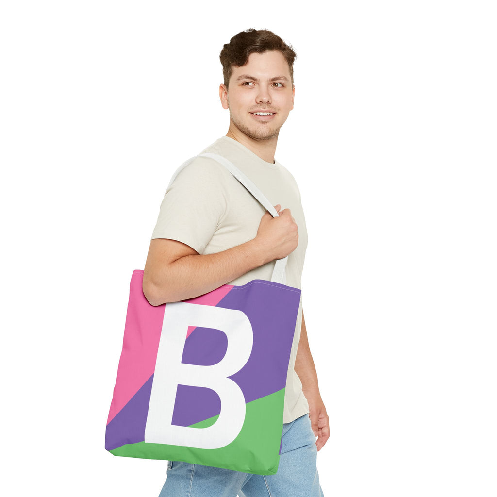 Monogram 'B' Colorblock Tote Bag — Personalized Initial B Shoulder Tote