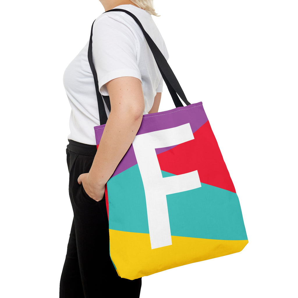 Monogram 'F' Colorblock Tote Bag — Personalized Initial F Shoulder Tote