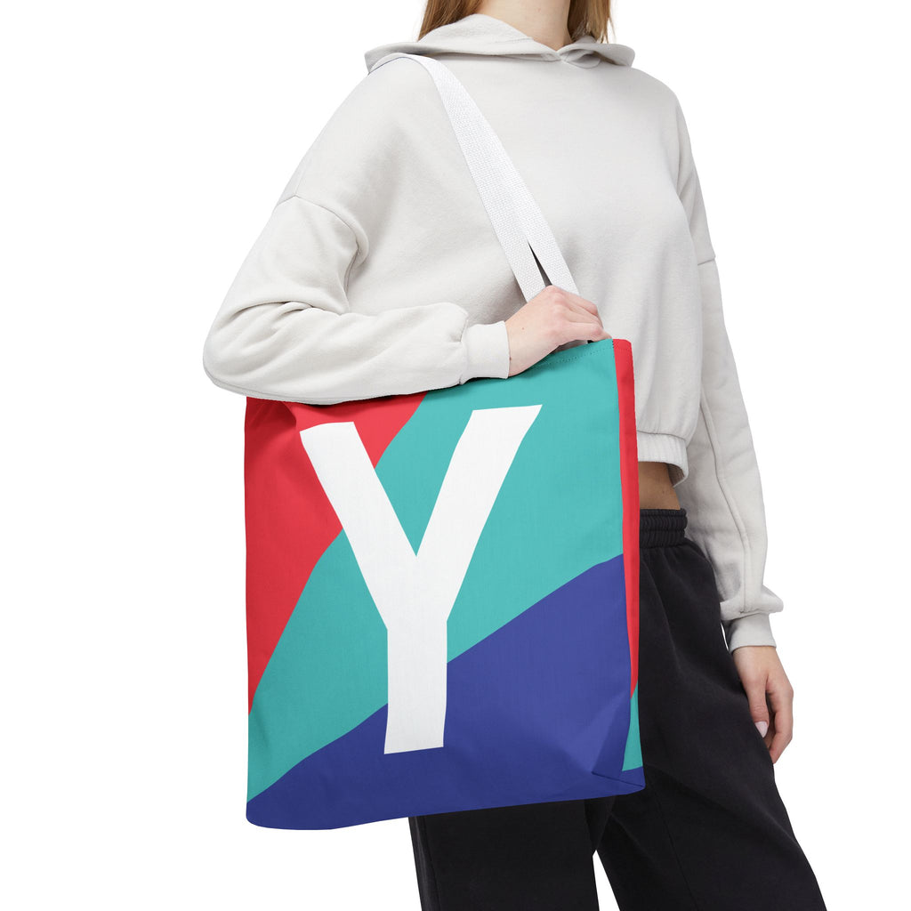 Monogram 'Y' Colorblock Tote Bag — Personalized Initial Y Shoulder Tote