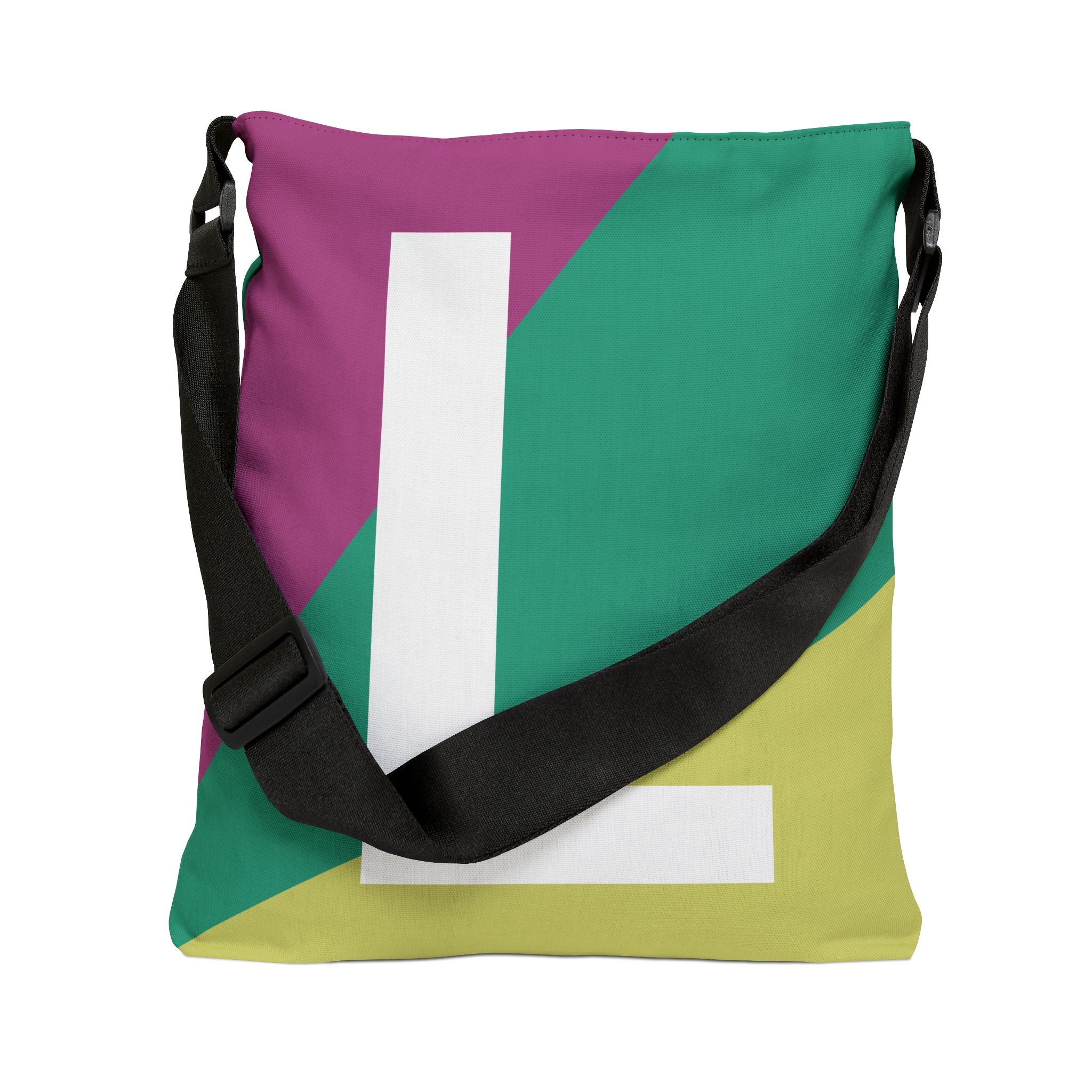 Initial Letter 'L' Colorblock Adjustable Tote Bag — Monogram Alphabet Shoulder Bag