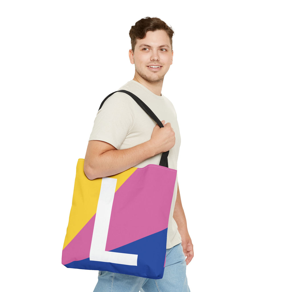 Monogram 'L' Colorblock Tote Bag — Personalized Initial L Shoulder Tote
