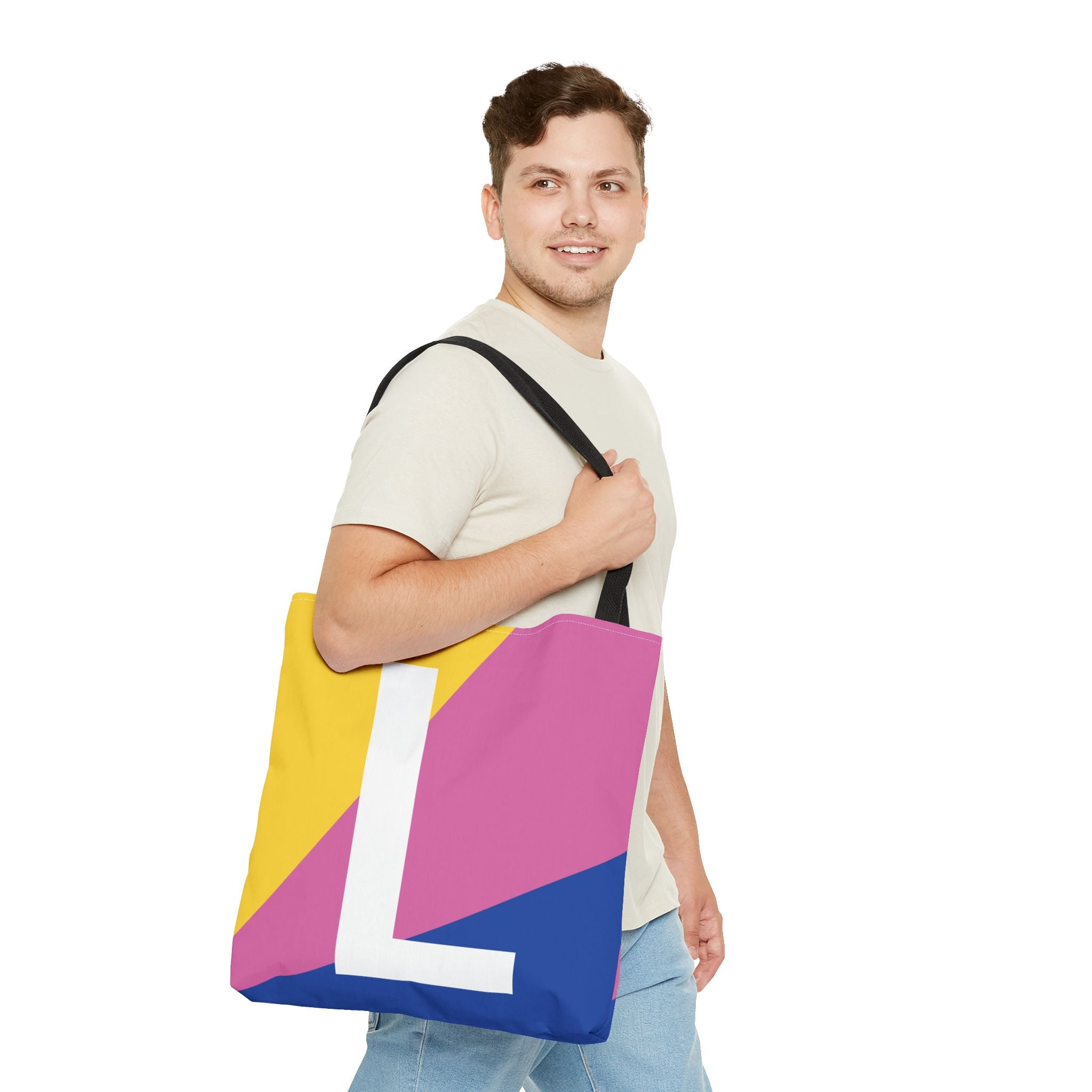 Monogram 'L' Colorblock Tote Bag — Personalized Initial L Shoulder Tote
