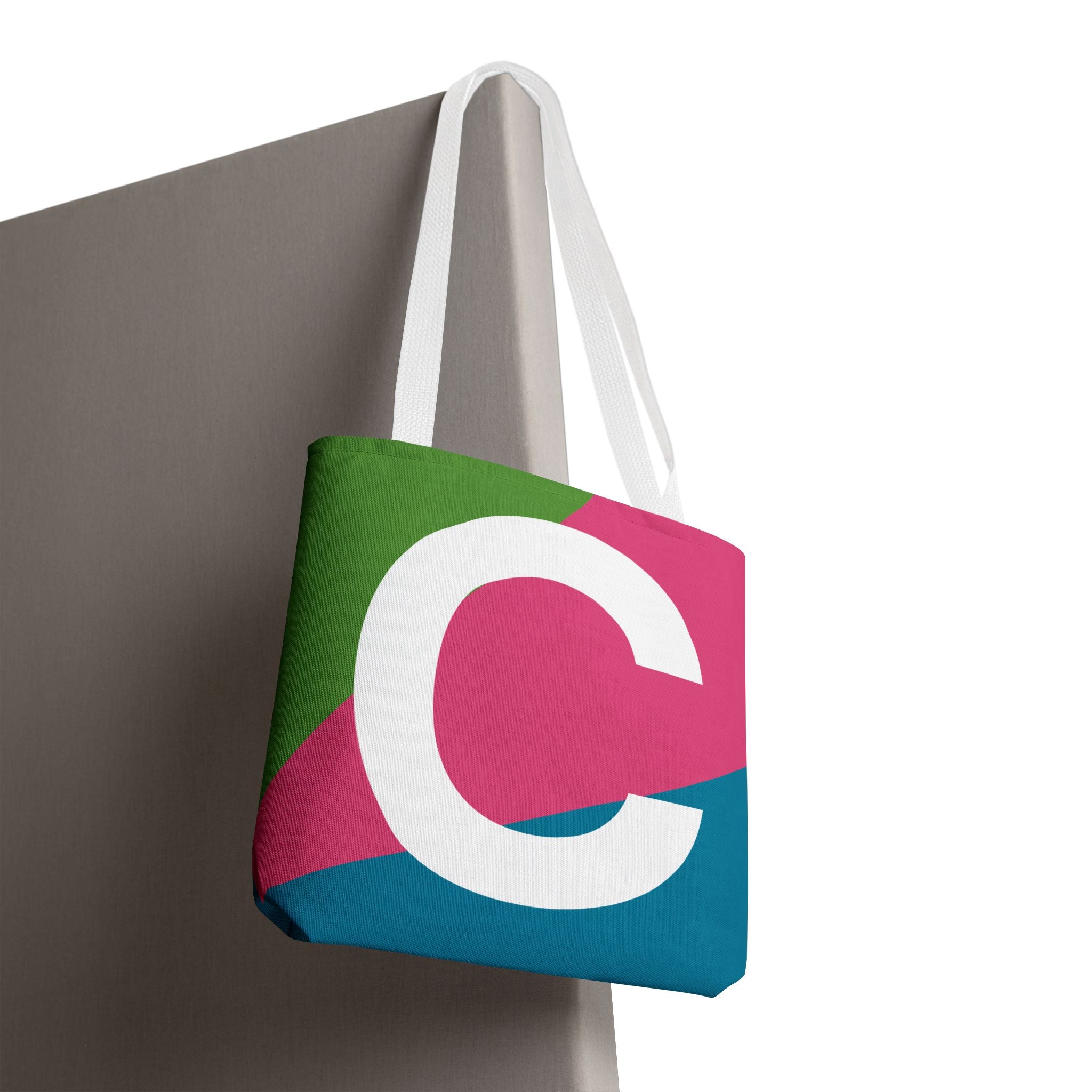 Monogram 'C' Colorblock Tote Bag — Personalized Initial C Shoulder Tote