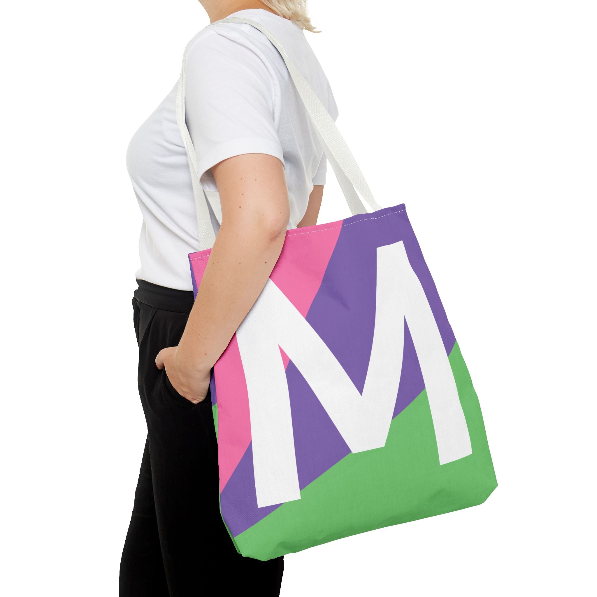 Monogram 'M' Colorblock Tote Bag — Personalized Initial M Shoulder Tote