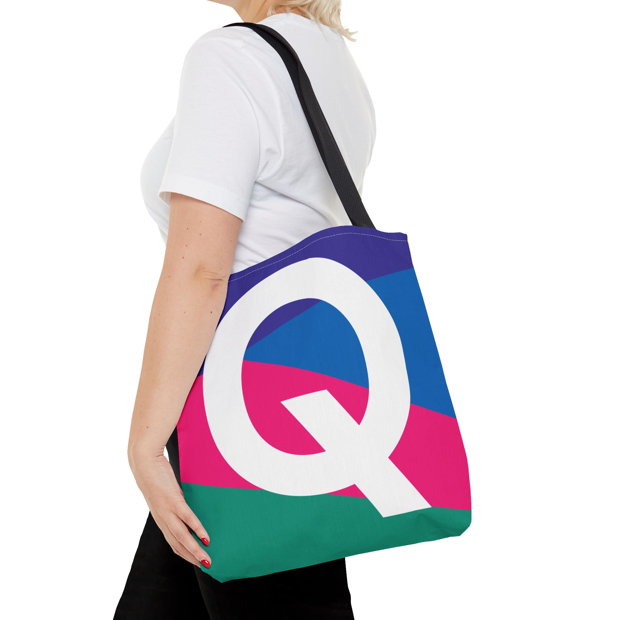 Monogram 'Q' Colorblock Tote Bag — Personalized Initial Q Shoulder Tote