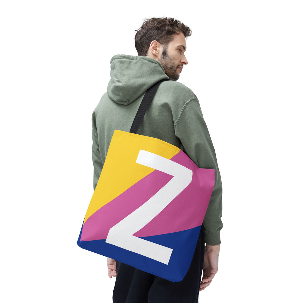 Monogram 'Z' Colorblock Tote Bag — Personalized Initial Z Shoulder Tote