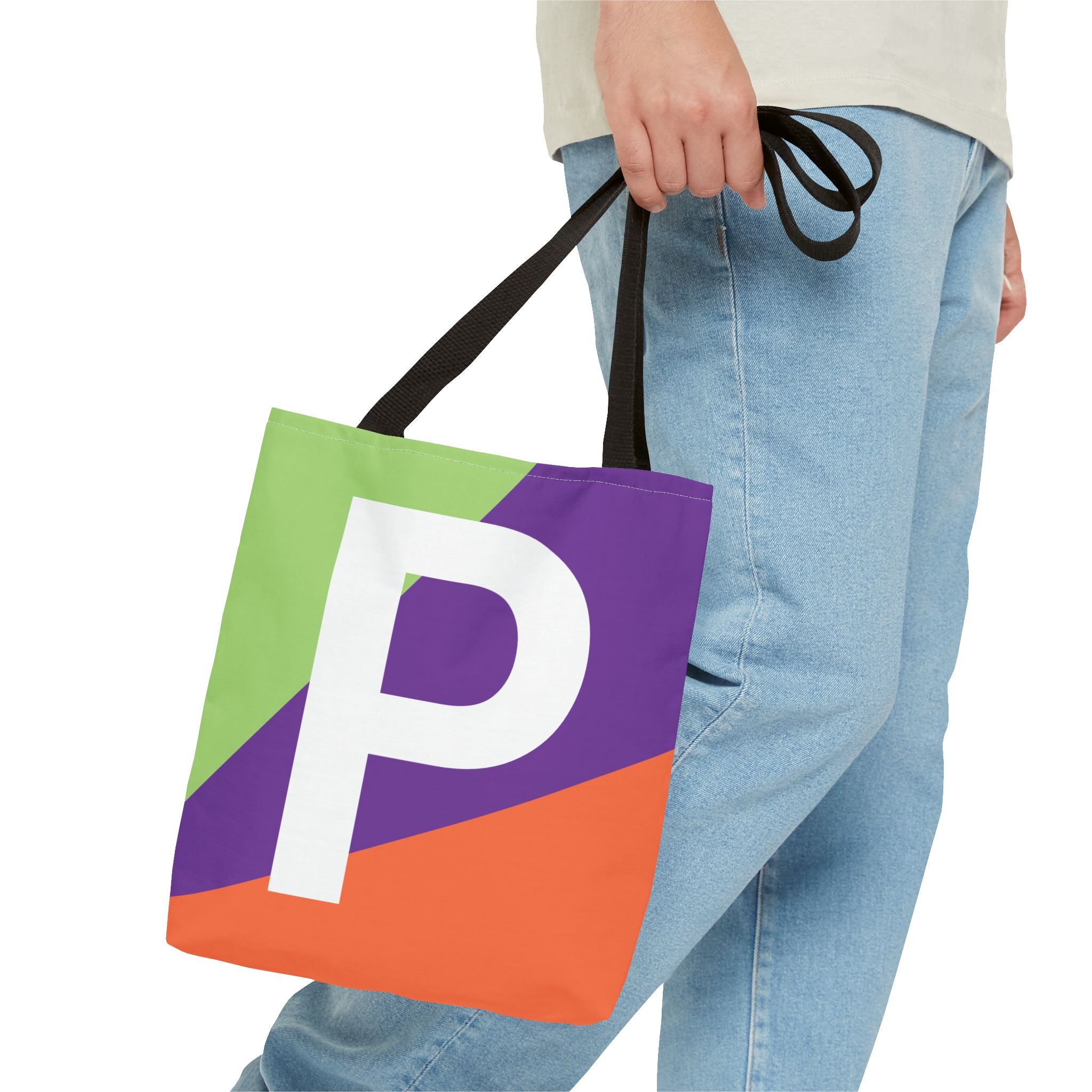 Monogram 'P' Colorblock Tote Bag — Personalized Initial P Shoulder Tote