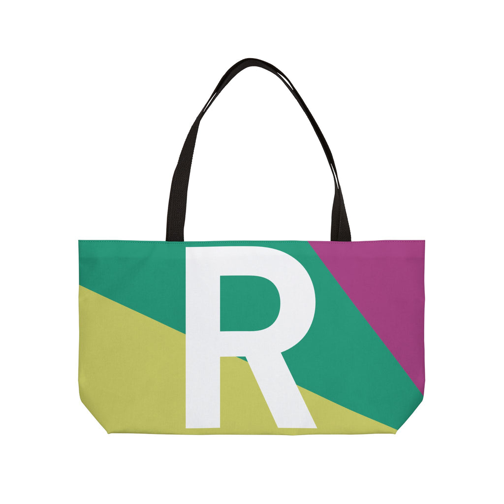 Personalized 'R' Colorblock Tote Bag — Monogram Weekender Tote