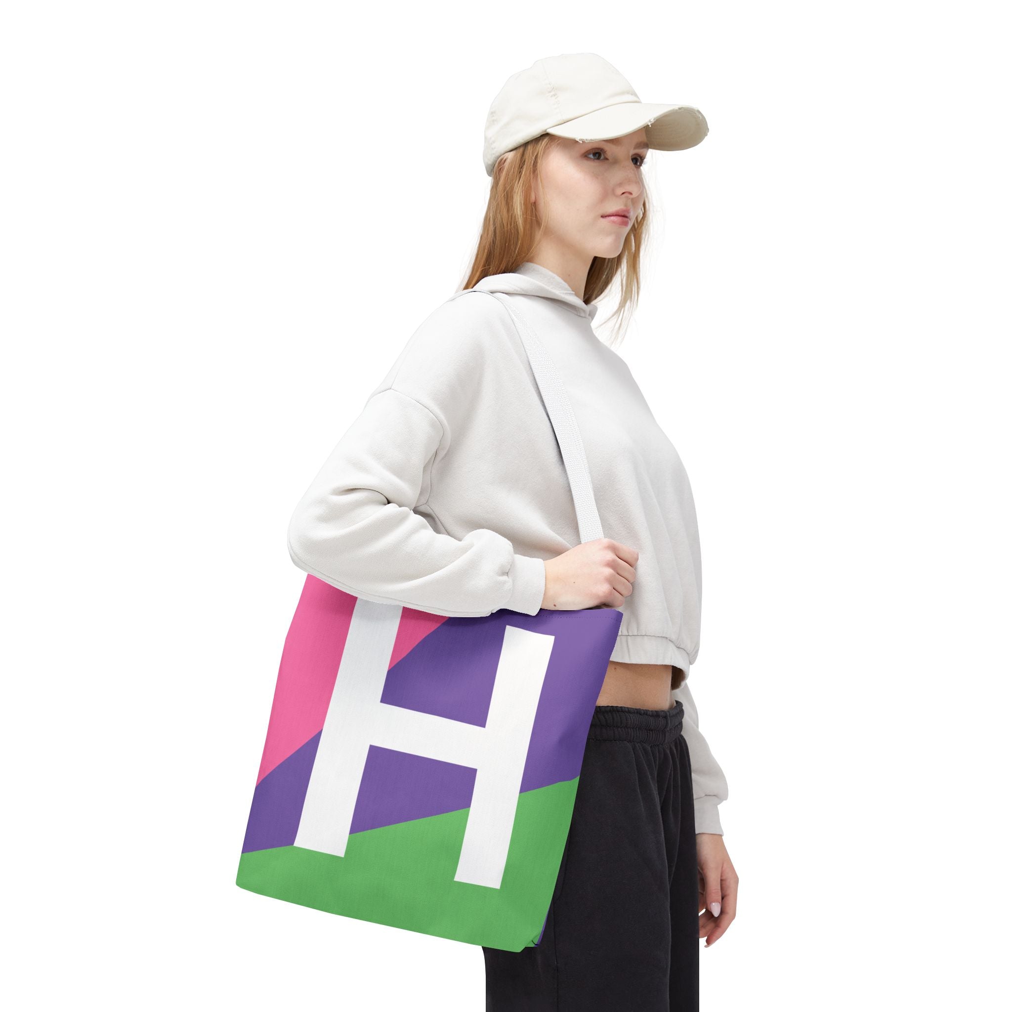 Monogram 'H' Colorblock Tote Bag — Personalized Initial H Shoulder Tote