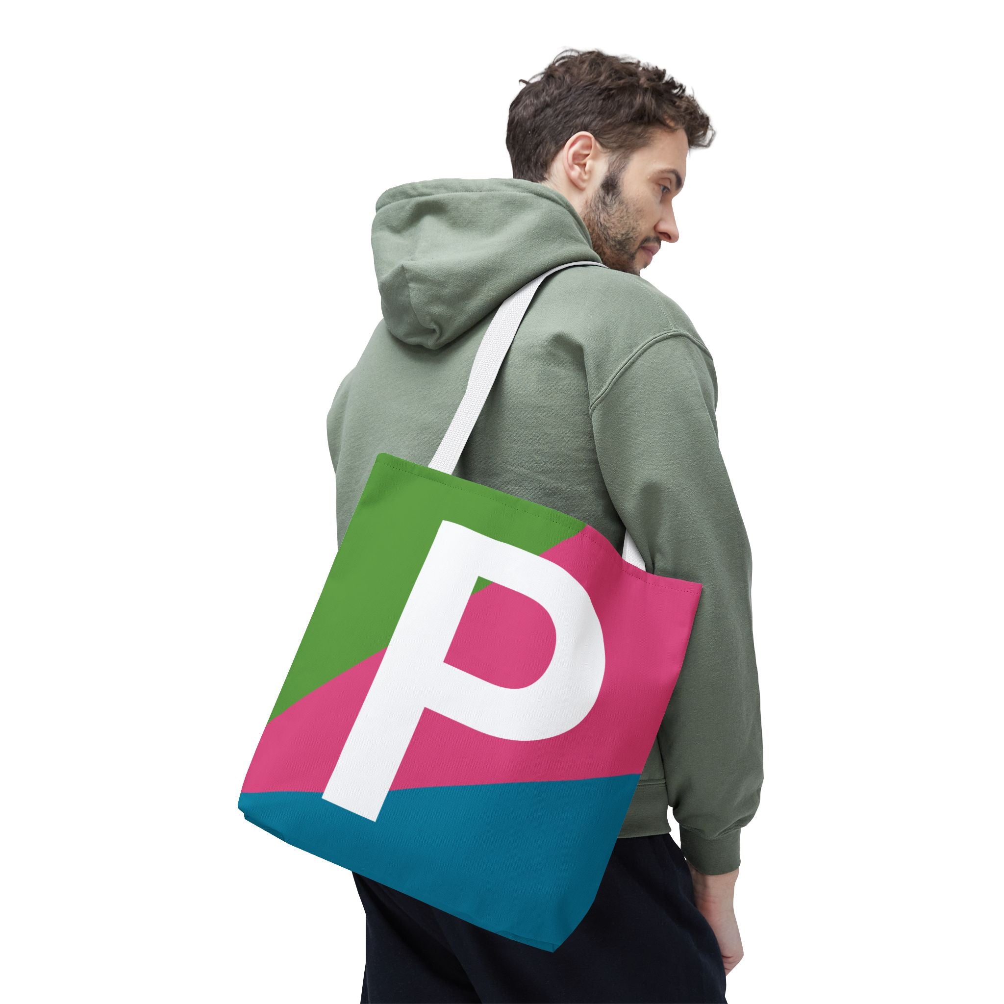 Monogram 'P' Colorblock Tote Bag — Personalized Initial P Shoulder Tote