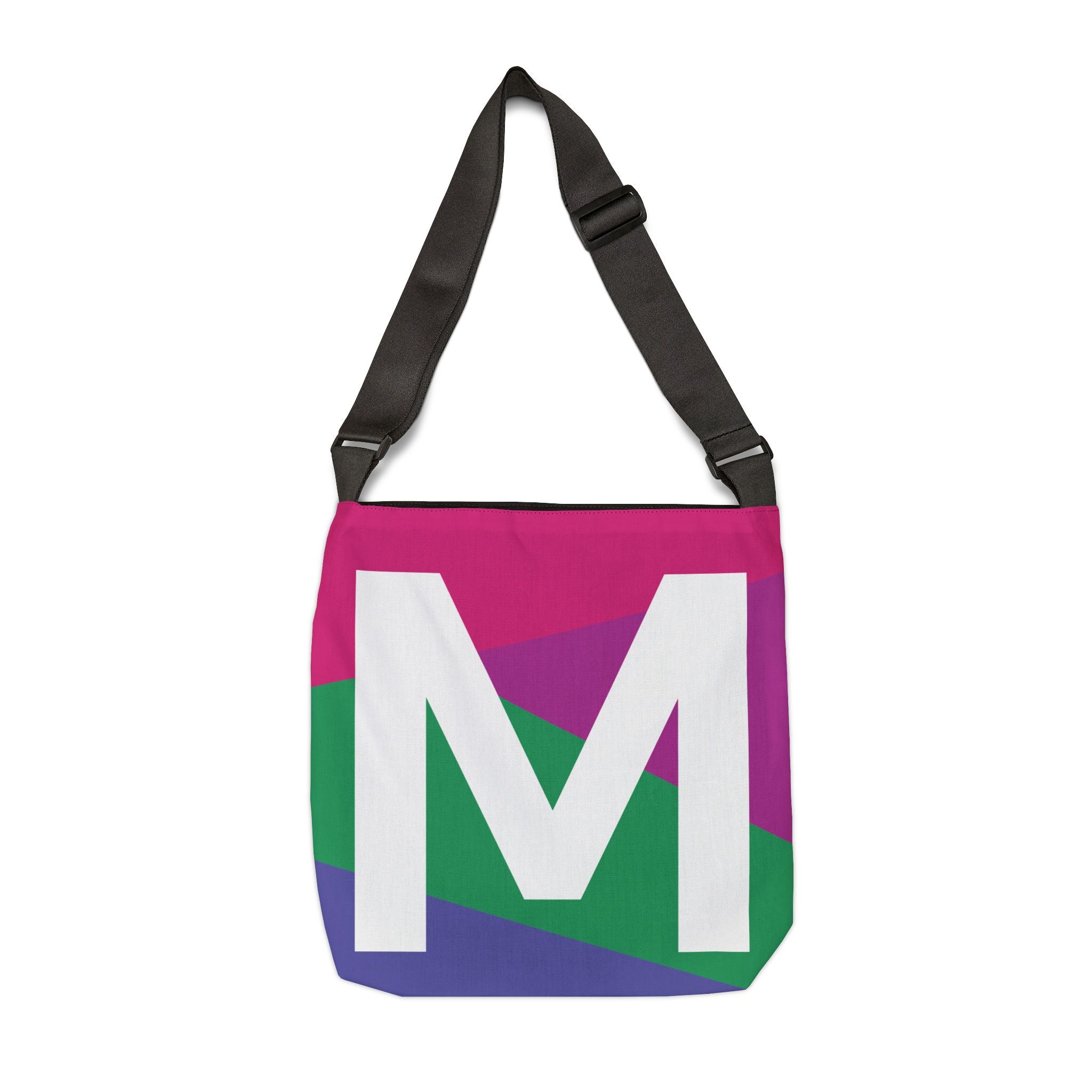 Initial Letter 'M' Colorblock Adjustable Tote Bag — Monogram Alphabet Shoulder Bag