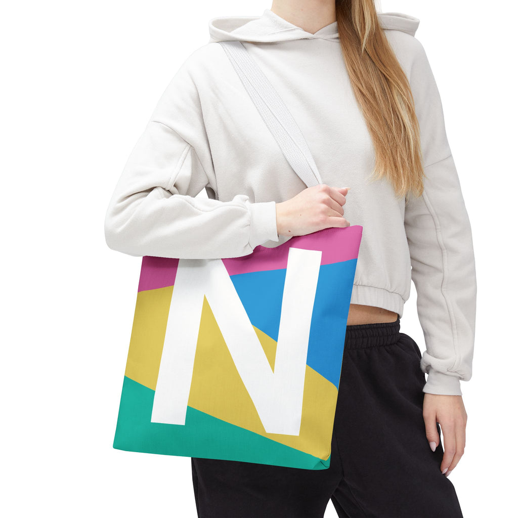 Monogram 'N' Colorblock Tote Bag — Personalized Initial N Shoulder Tote