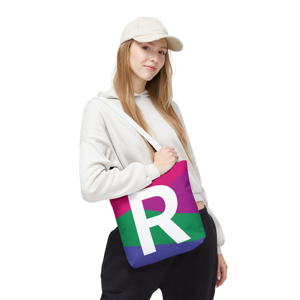 Monogram 'R' Colorblock Tote Bag — Personalized Initial R Shoulder Tote