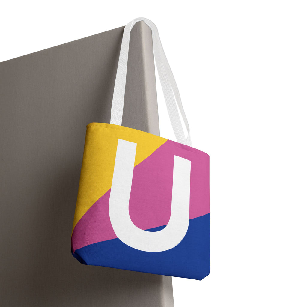 Monogram 'U' Colorblock Tote Bag — Personalized Initial U Shoulder Tote