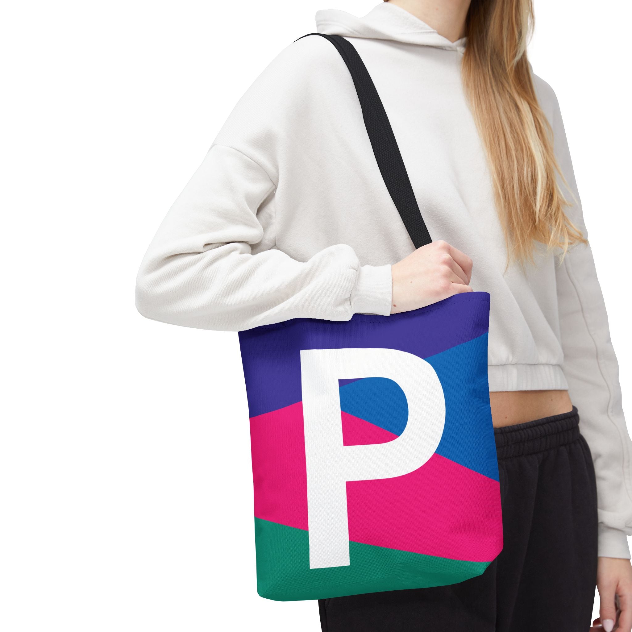 Monogram 'P' Colorblock Tote Bag — Personalized Initial P Shoulder Tote