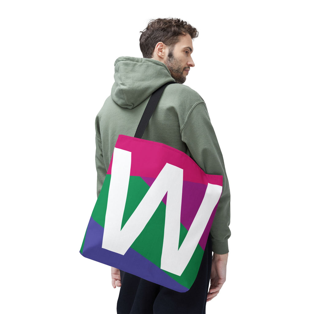 Monogram 'W' Colorblock Tote Bag — Personalized Initial W Shoulder Tote