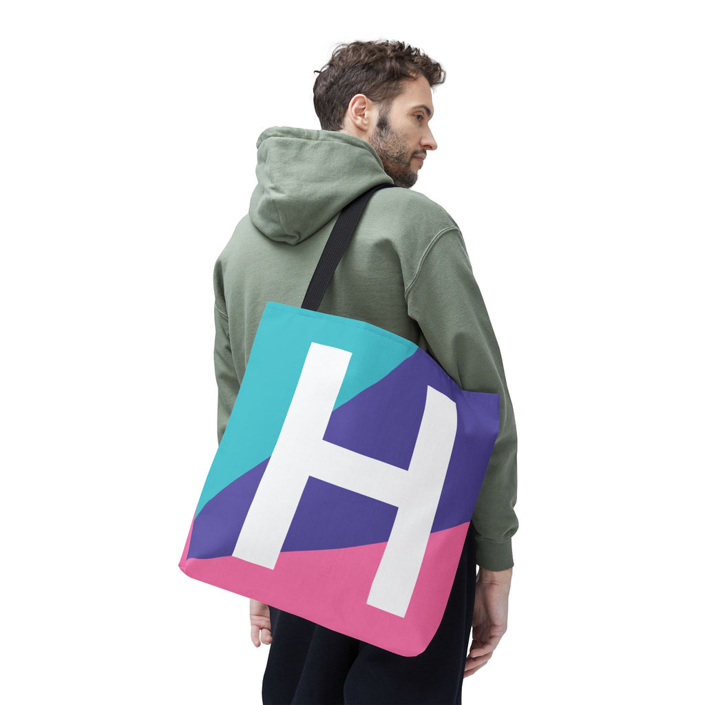 Monogram 'H' Colorblock Tote Bag — Personalized Initial H Shoulder Tote