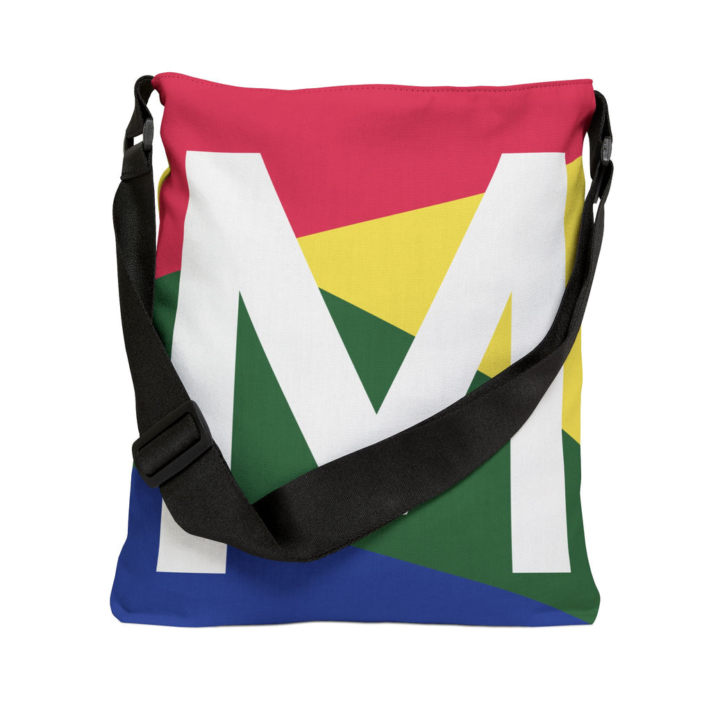 Initial Letter 'M' Colorblock Adjustable Tote Bag — Monogram Alphabet Shoulder Bag