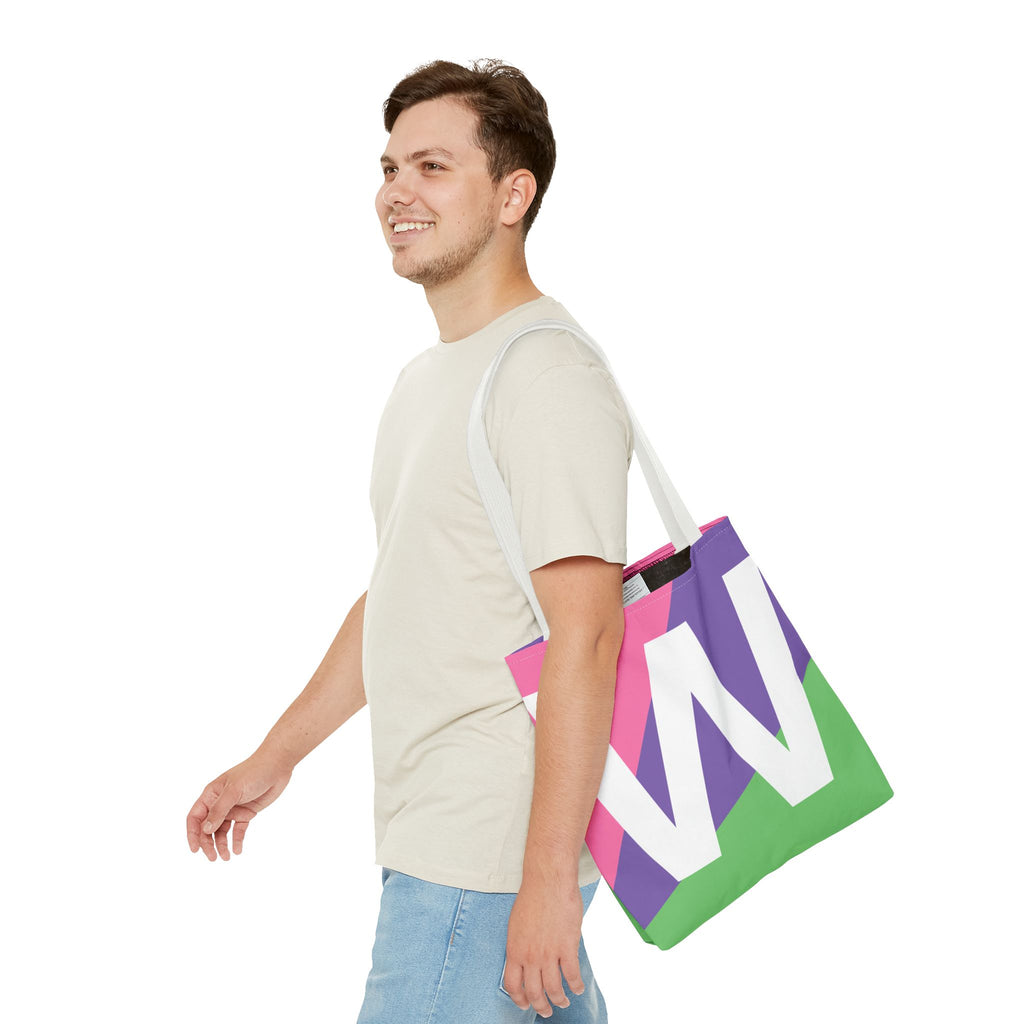 Monogram 'W' Colorblock Tote Bag — Personalized Initial W Shoulder Tote