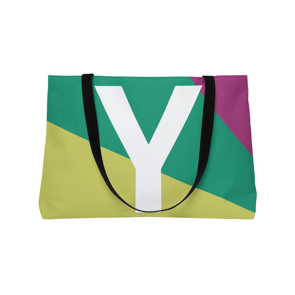 Personalized 'Y' Colorblock Tote Bag — Monogram Weekender Tote