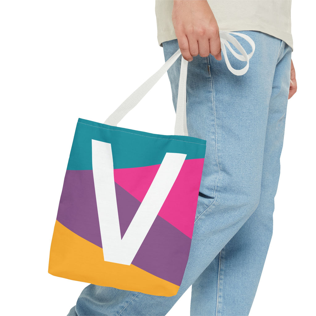 Monogram 'V' Colorblock Tote Bag — Personalized Initial V Shoulder Tote