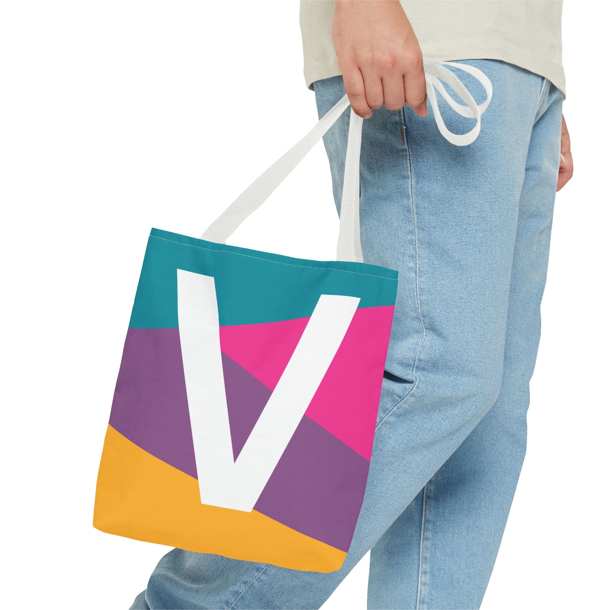 Monogram 'V' Colorblock Tote Bag — Personalized Initial V Shoulder Tote