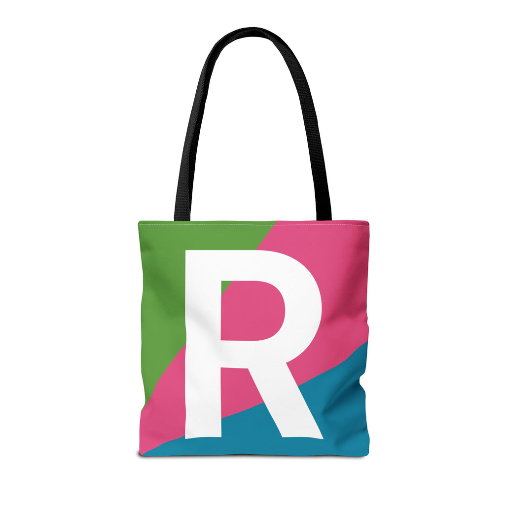 Monogram 'R' Colorblock Tote Bag — Personalized Initial R Shoulder Tote