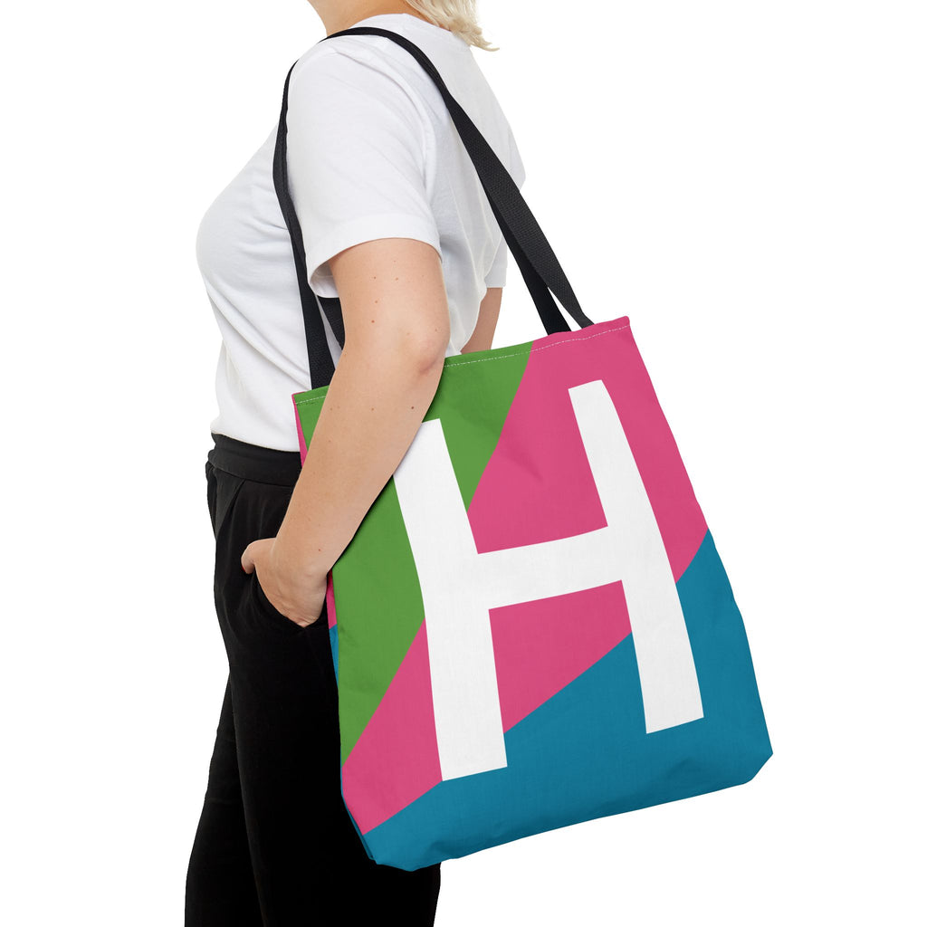 Monogram 'H' Colorblock Tote Bag — Personalized Initial H Shoulder Tote