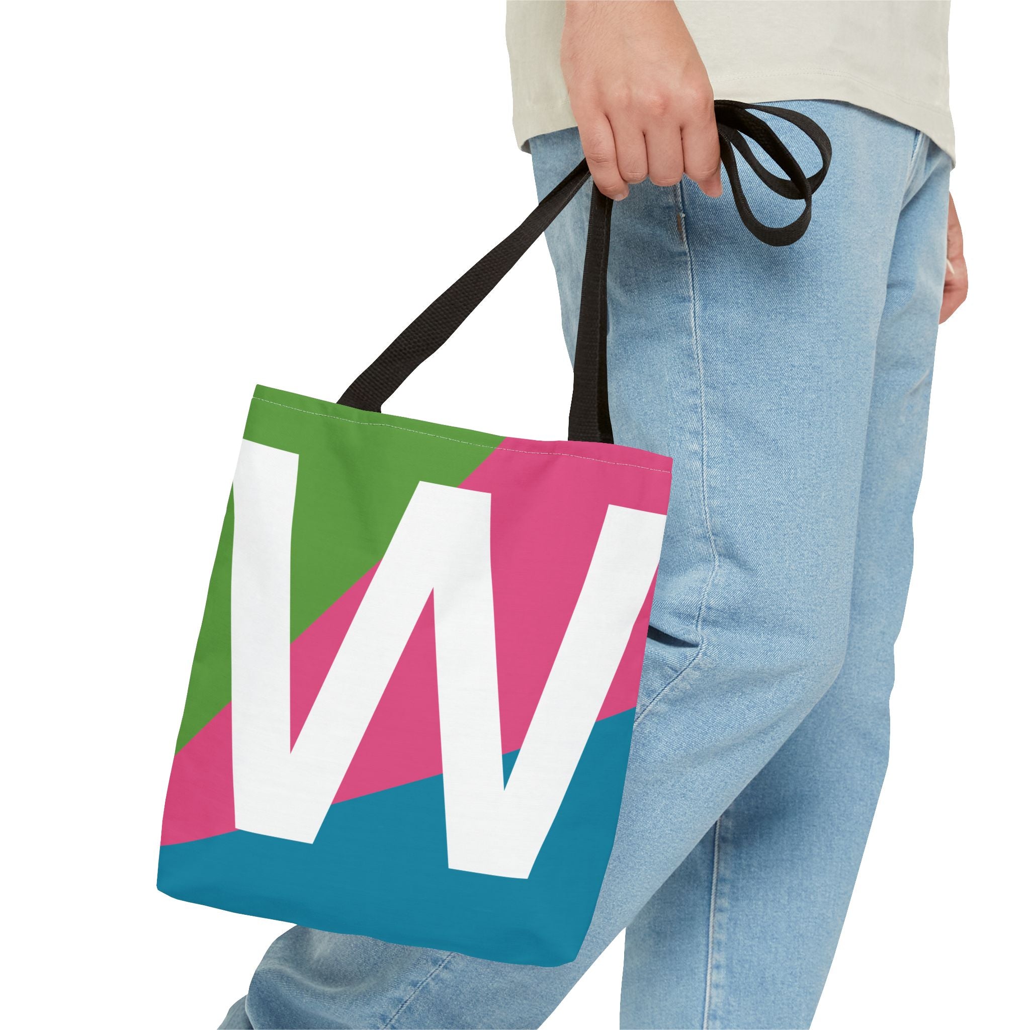 Monogram 'W' Colorblock Tote Bag — Personalized Initial W Shoulder Tote