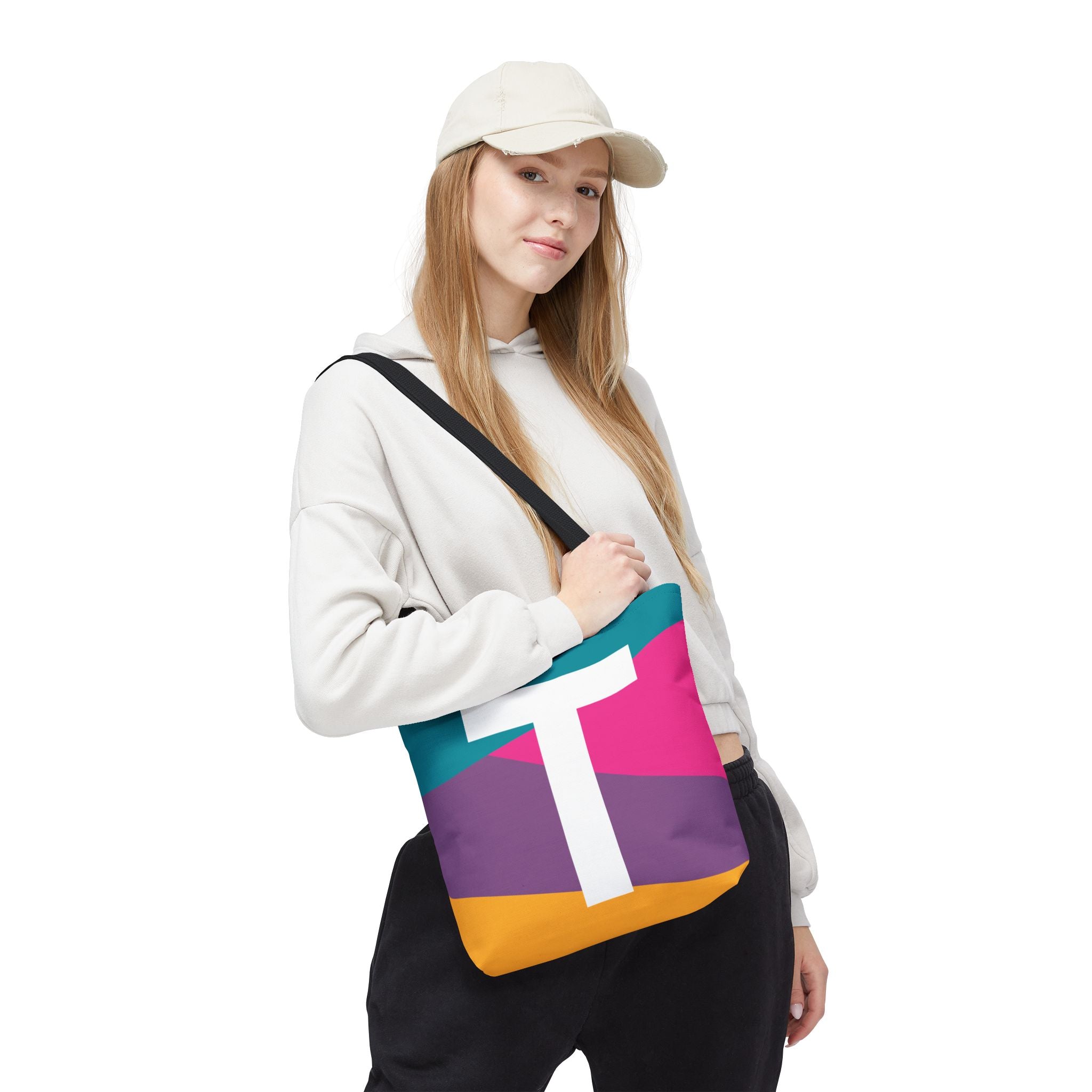 Monogram 'T' Colorblock Tote Bag — Personalized Initial T Shoulder Tote