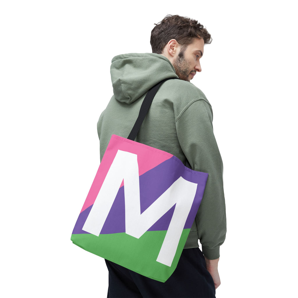 Monogram 'M' Colorblock Tote Bag — Personalized Initial M Shoulder Tote