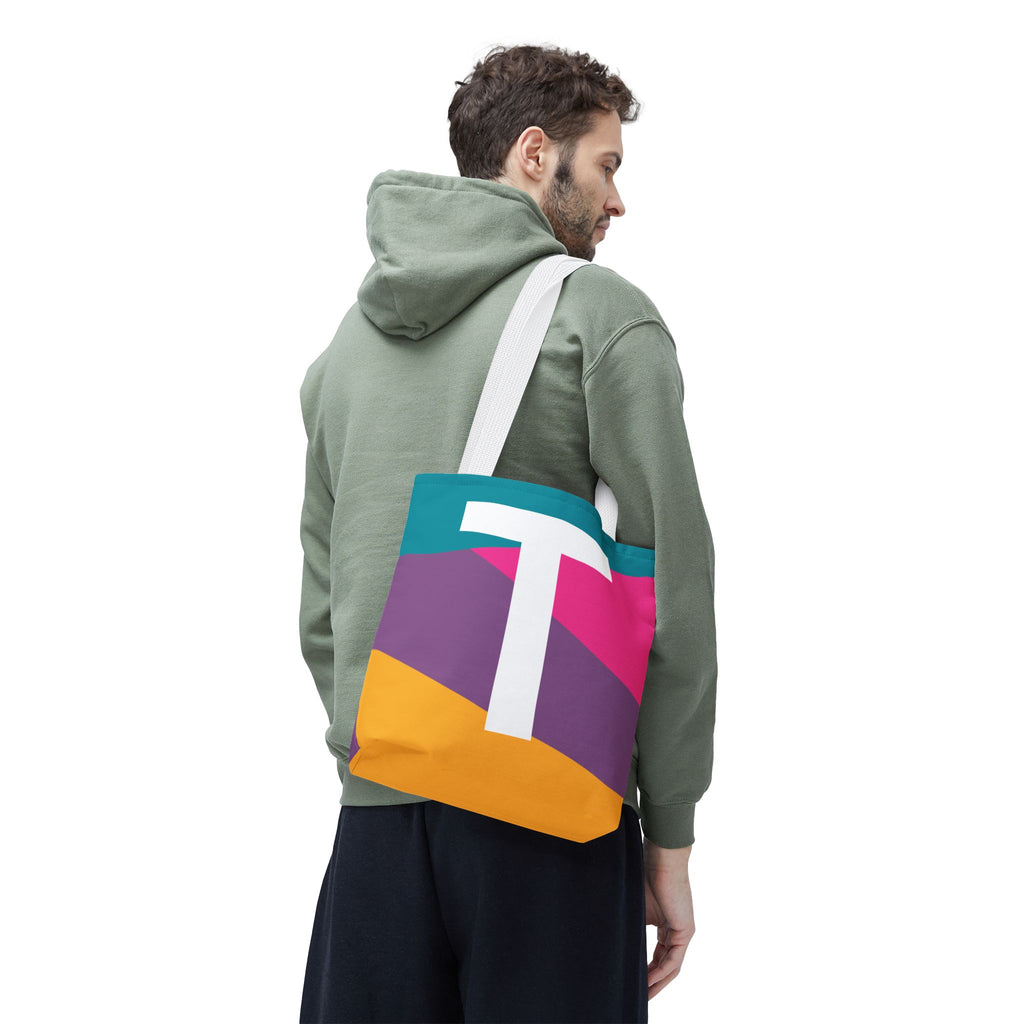 Monogram 'T' Colorblock Tote Bag — Personalized Initial T Shoulder Tote
