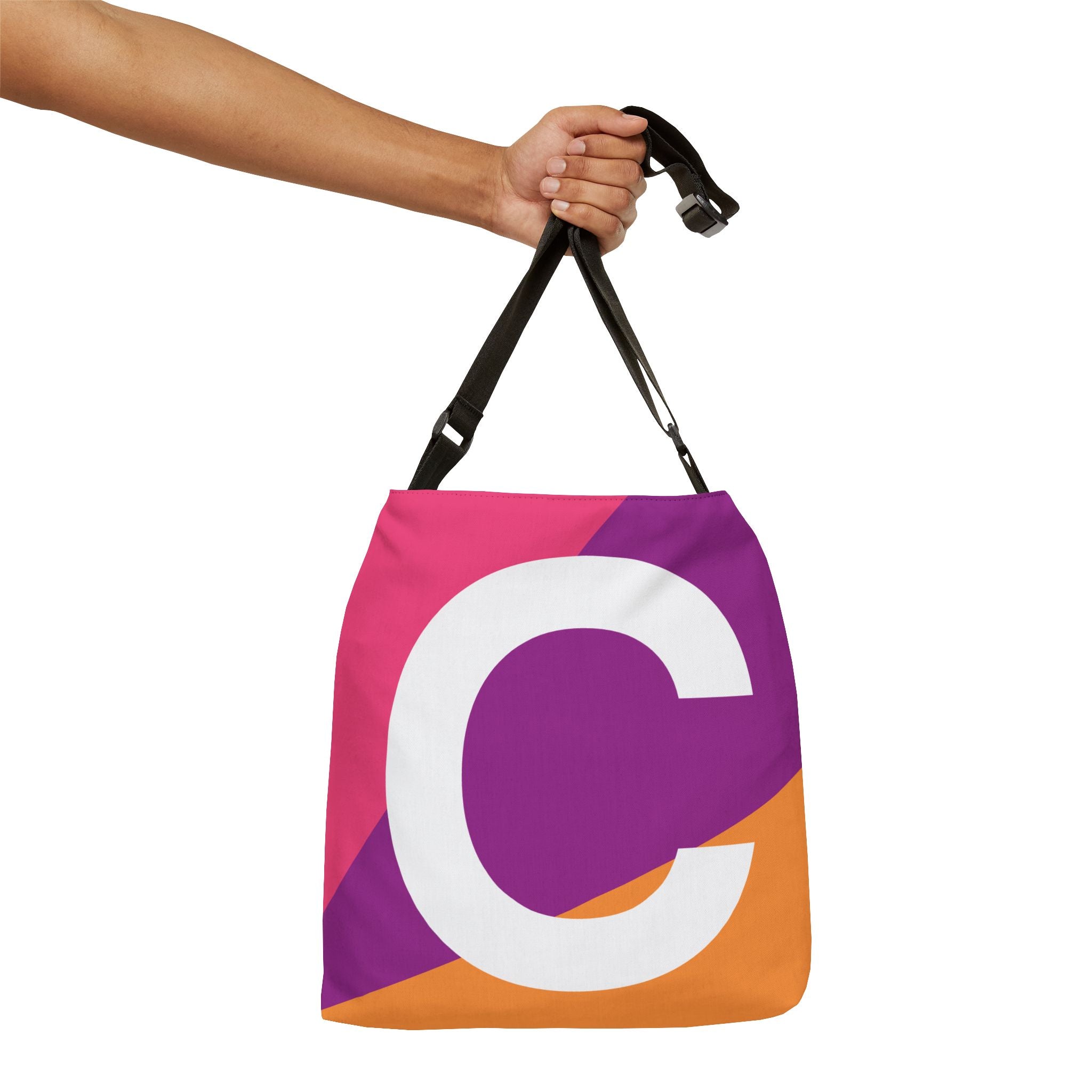 Initial Letter 'C' Colorblock Adjustable Tote Bag — Monogram Alphabet Shoulder Bag