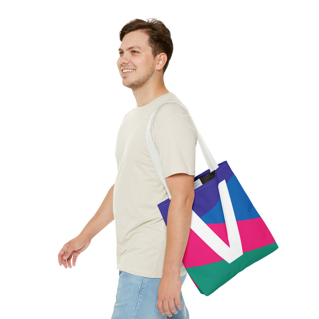 Monogram 'V' Colorblock Tote Bag — Personalized Initial V Shoulder Tote
