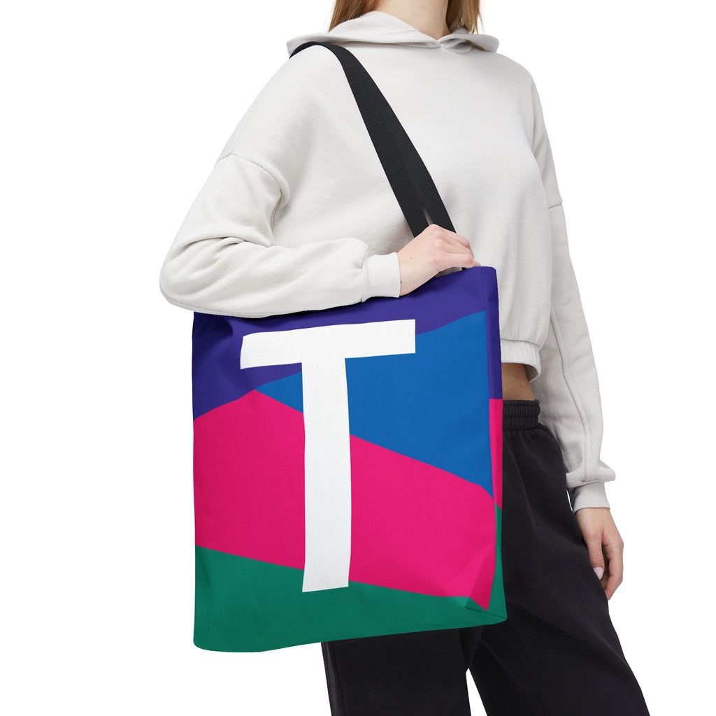 Monogram 'T' Colorblock Tote Bag — Personalized Initial T Shoulder Tote