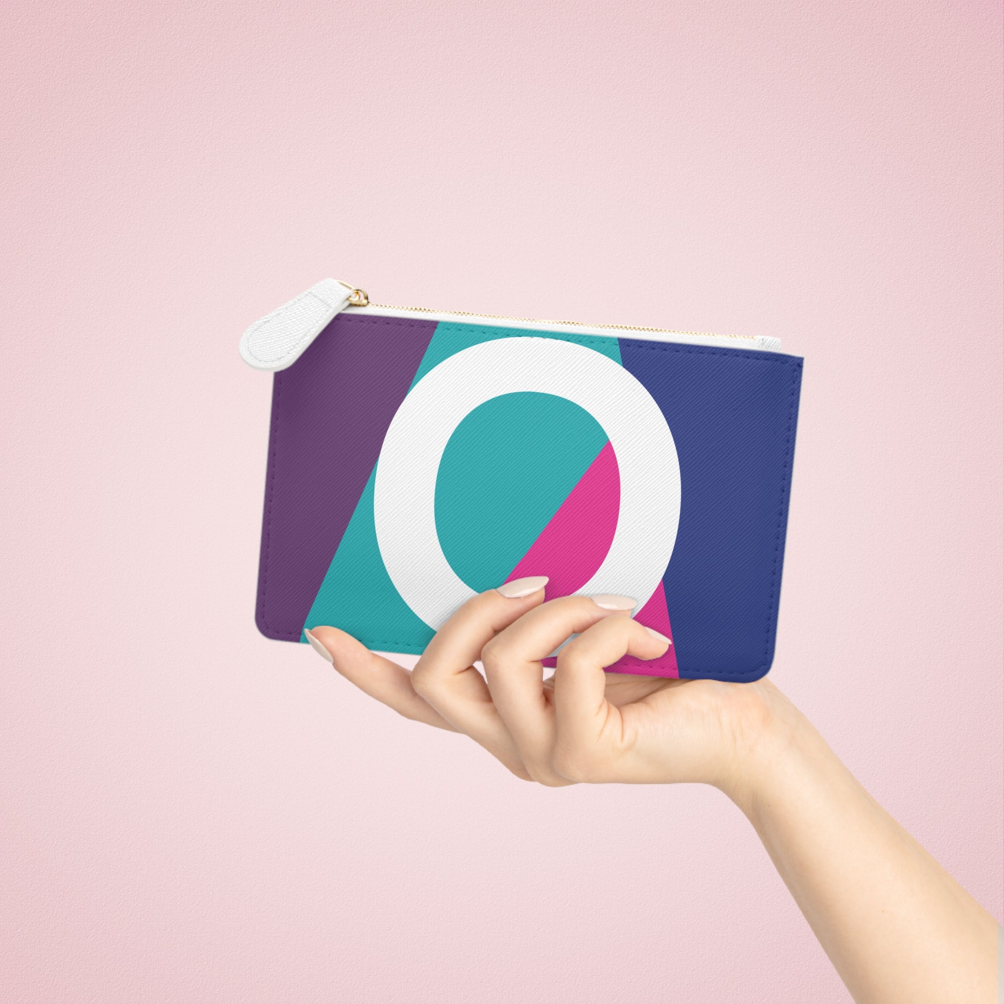 Initial O Mini Clutch — Colorblock Monogram Wristlet Wallet