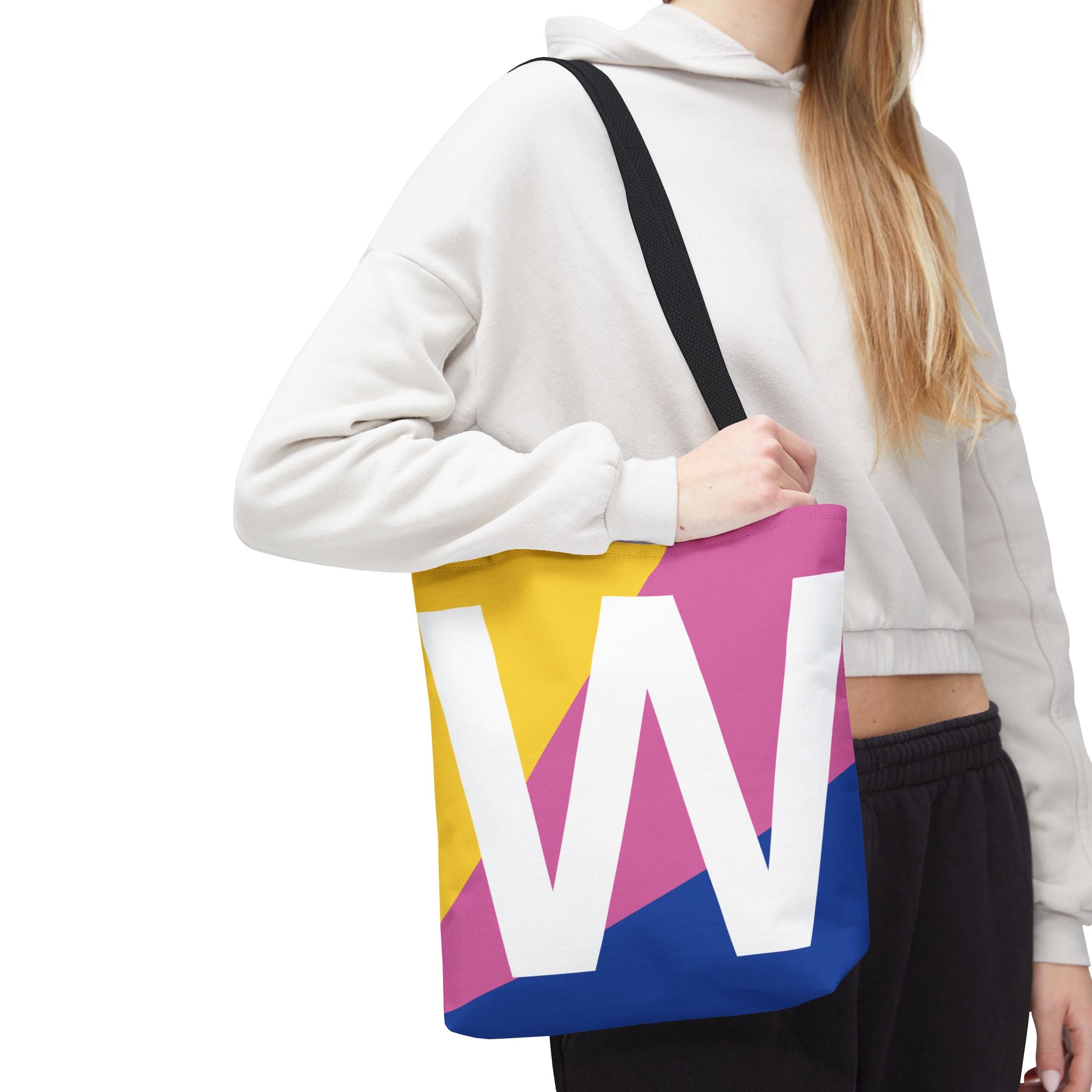 Monogram 'W' Colorblock Tote Bag — Personalized Initial W Shoulder Tote
