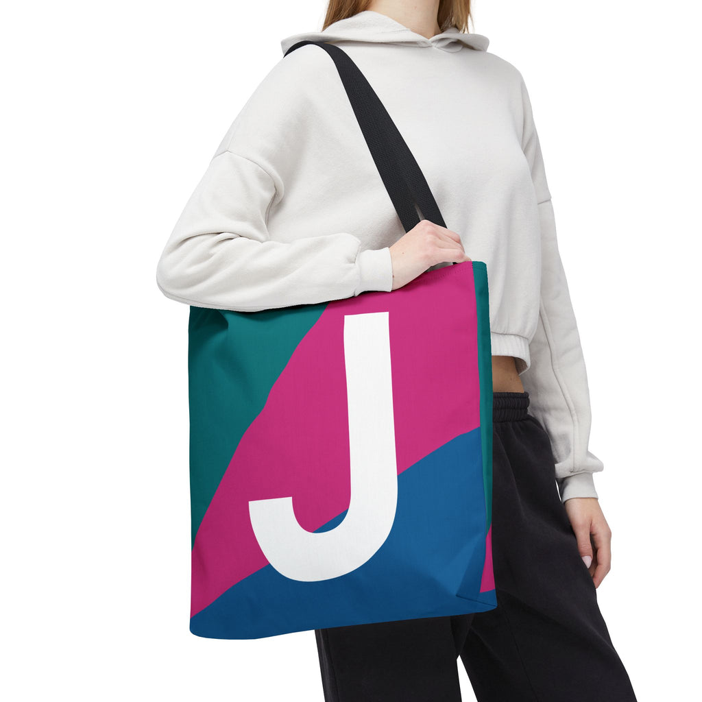 Monogram 'J' Colorblock Tote Bag — Personalized Initial J Shoulder Tote