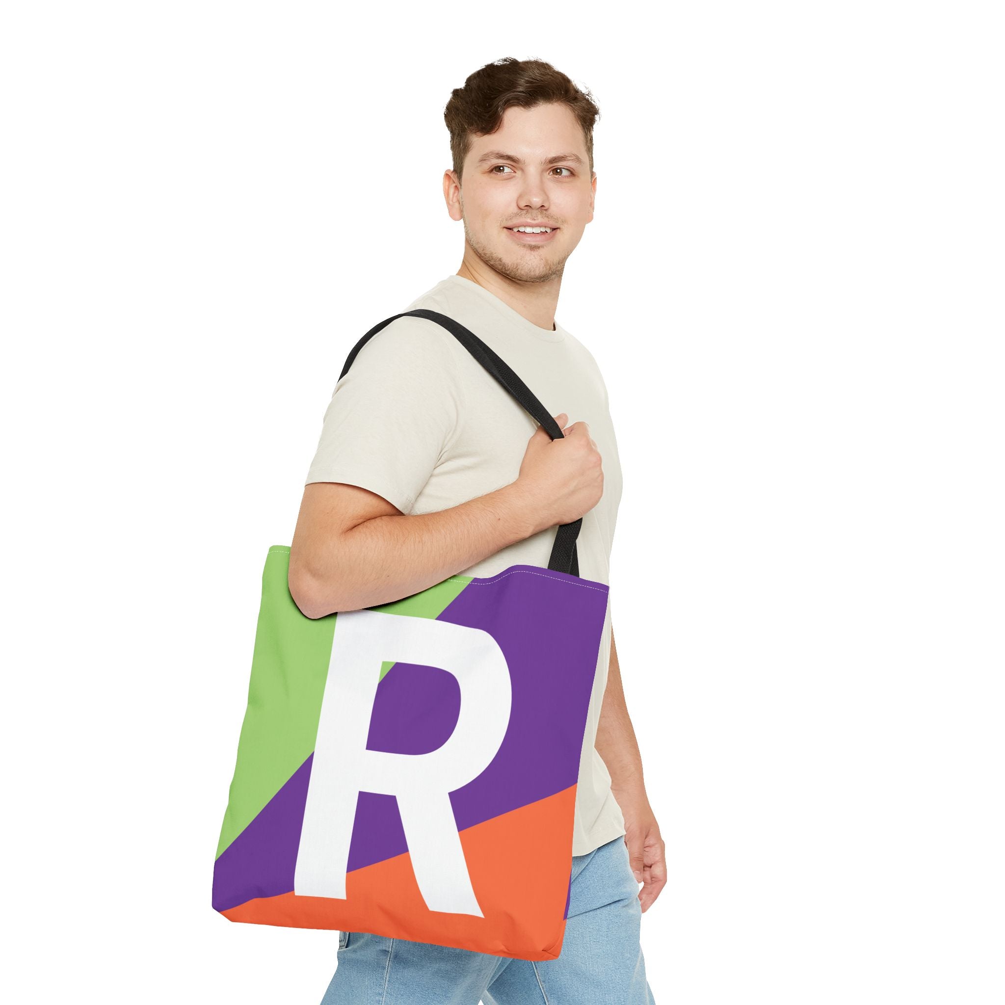 Monogram 'R' Colorblock Tote Bag — Personalized Initial R Shoulder Tote