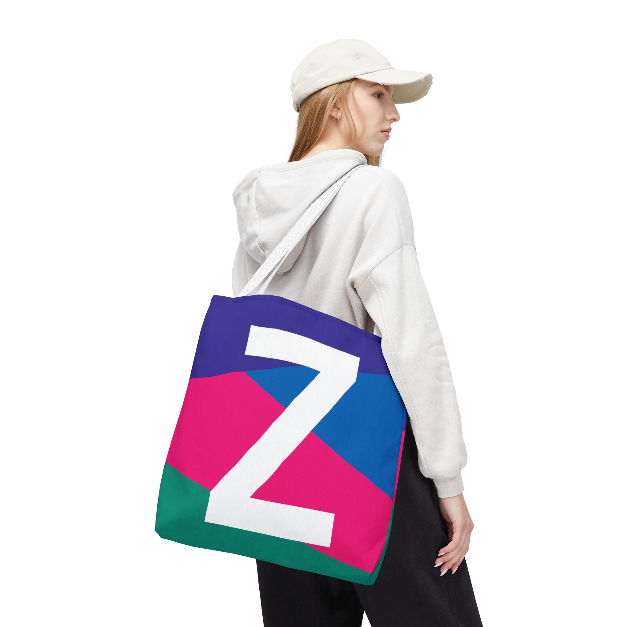 Monogram 'Z' Colorblock Tote Bag — Personalized Initial Z Shoulder Tote