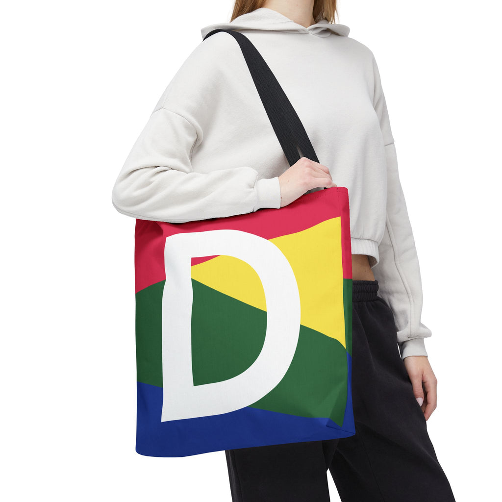 Monogram 'D' Colorblock Tote Bag — Personalized Initial D Shoulder Tote