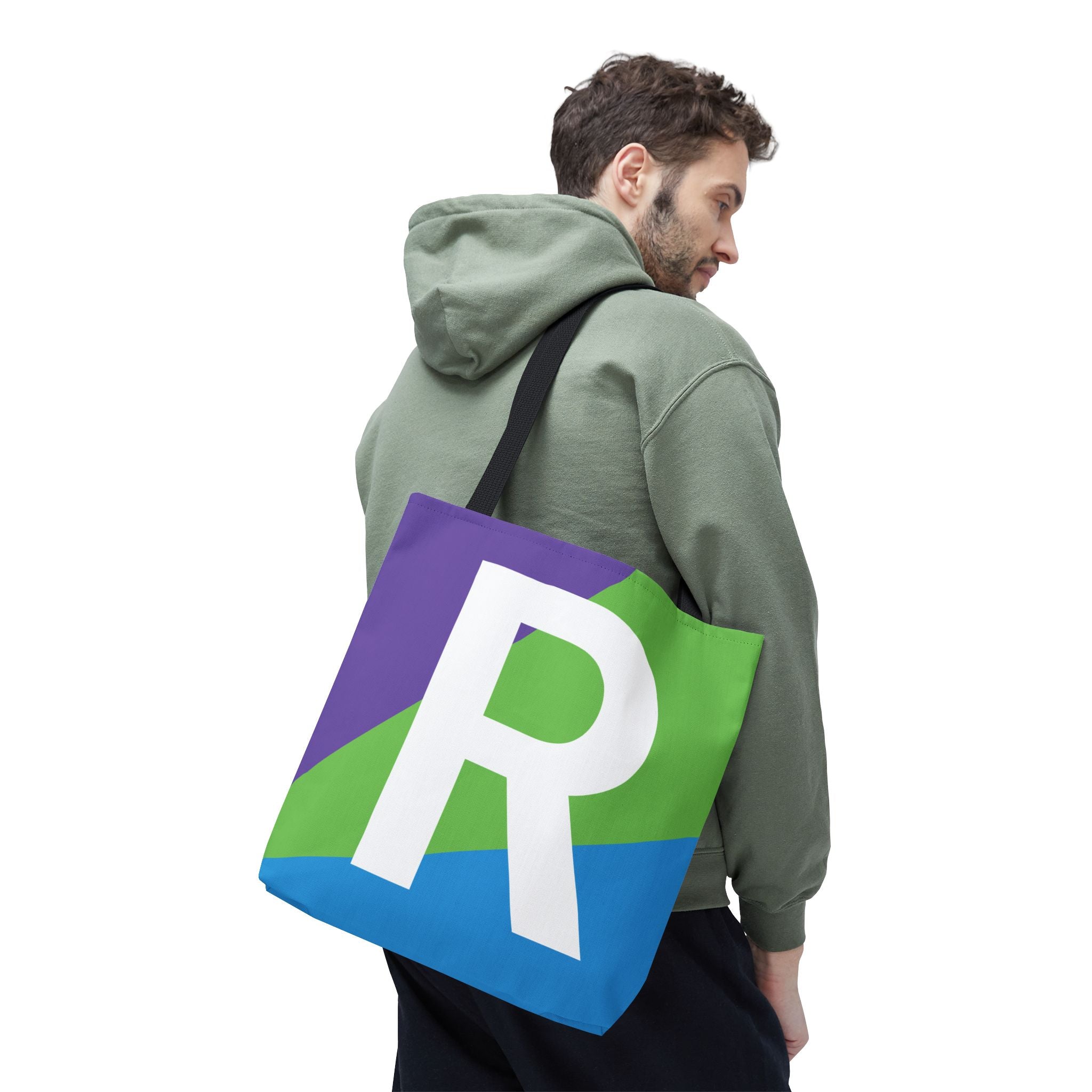 Monogram 'R' Colorblock Tote Bag — Personalized Initial R Shoulder Tote
