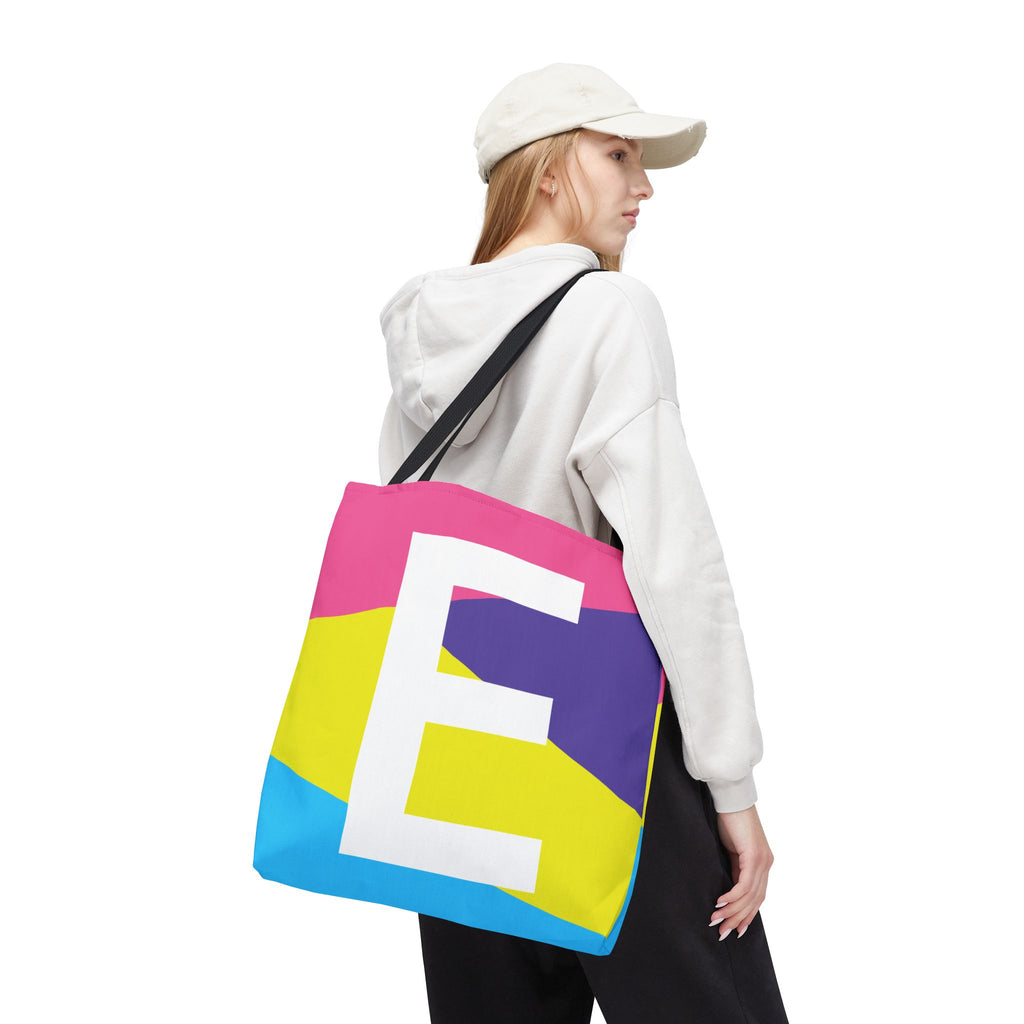 Monogram 'E' Colorblock Tote Bag — Personalized Initial E Shoulder Tote