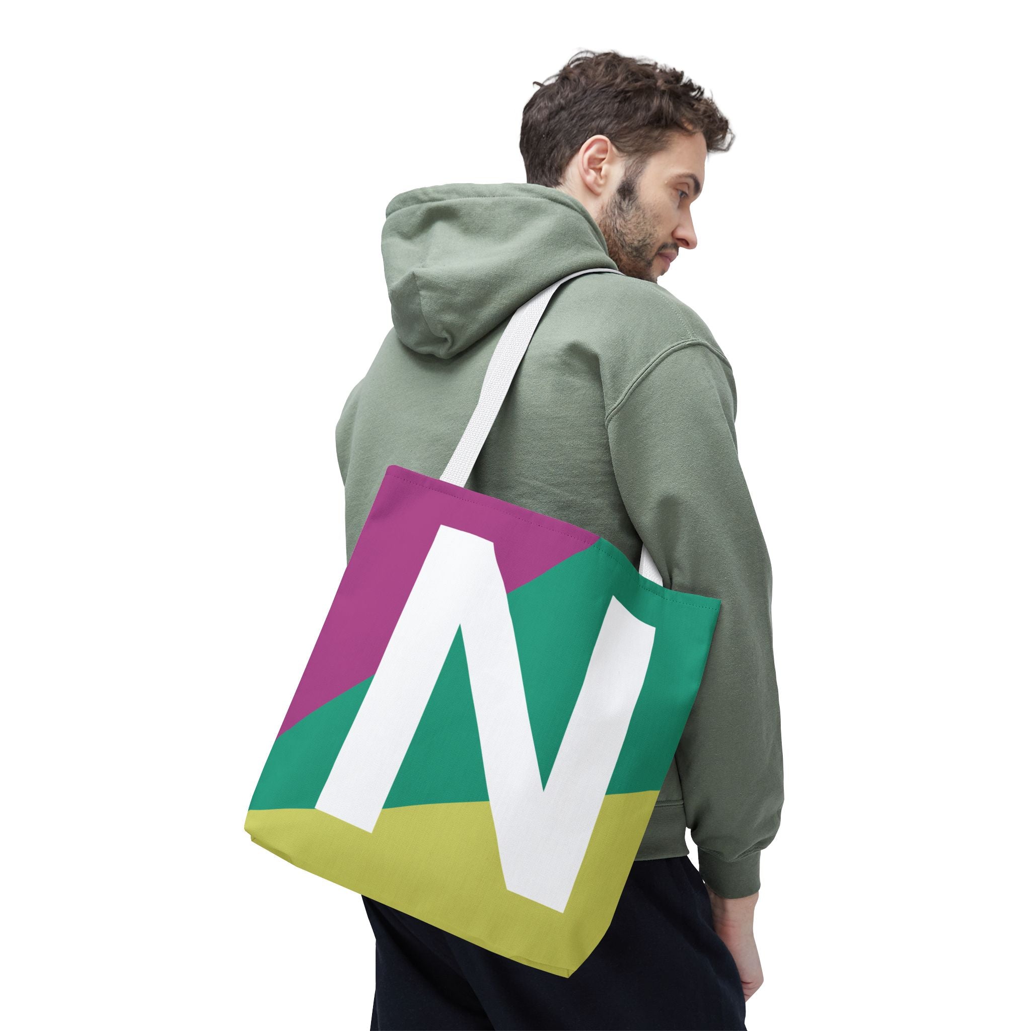 Monogram 'N' Colorblock Tote Bag — Personalized Initial N Shoulder Tote