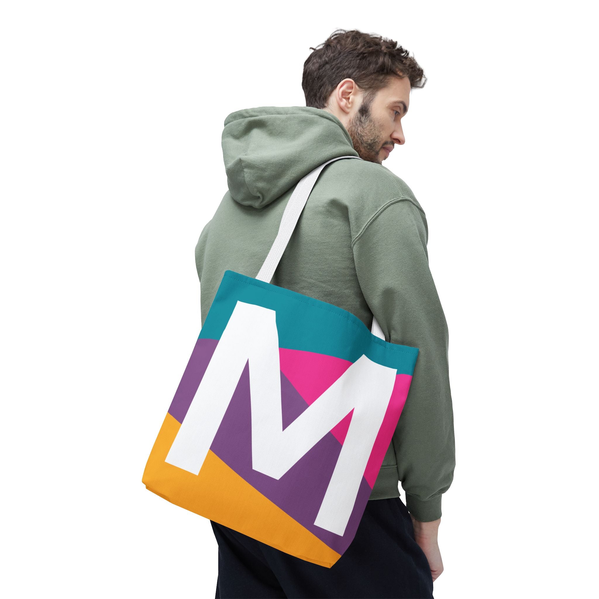 Monogram 'M' Colorblock Tote Bag — Personalized Initial M Shoulder Tote