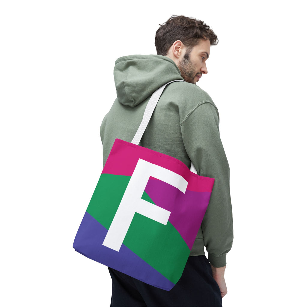 Monogram 'F' Colorblock Tote Bag — Personalized Initial F Shoulder Tote
