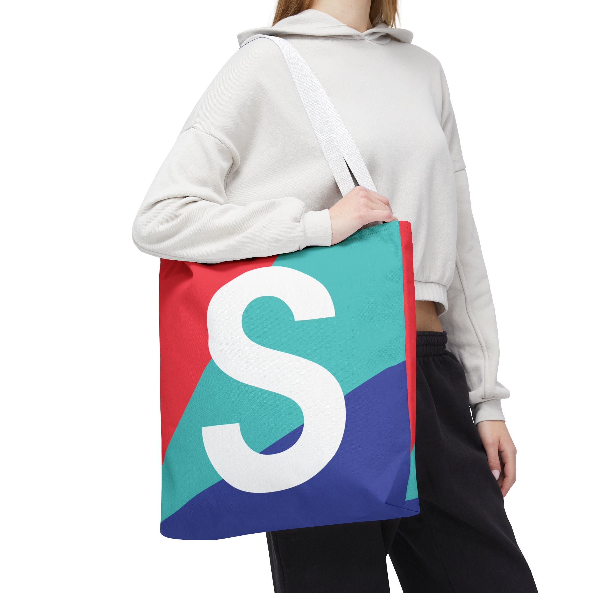 Monogram 'S' Colorblock Tote Bag — Personalized Initial S Shoulder Tote