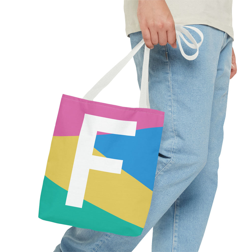 Monogram 'F' Colorblock Tote Bag — Personalized Initial F Shoulder Tote