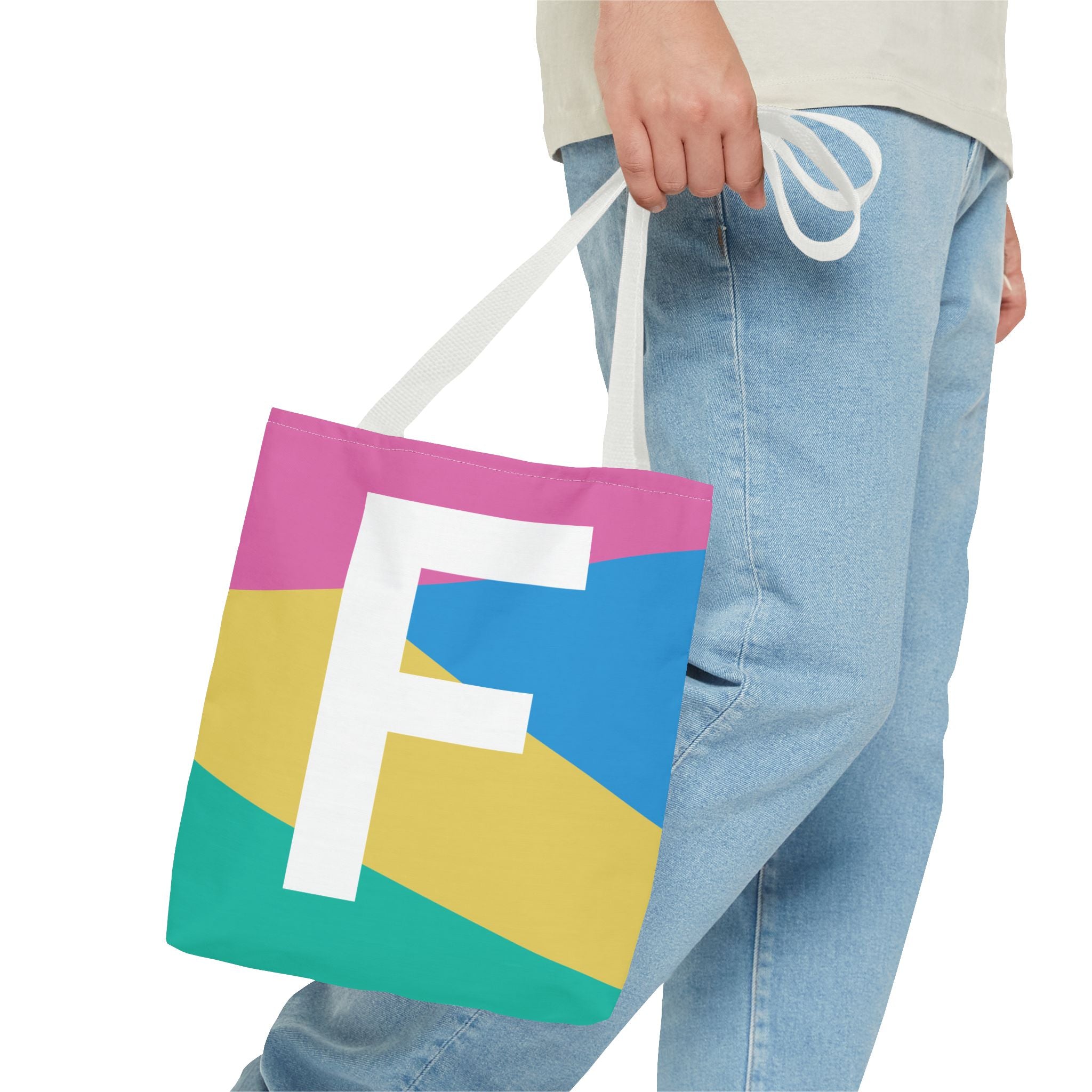 Monogram 'F' Colorblock Tote Bag — Personalized Initial F Shoulder Tote