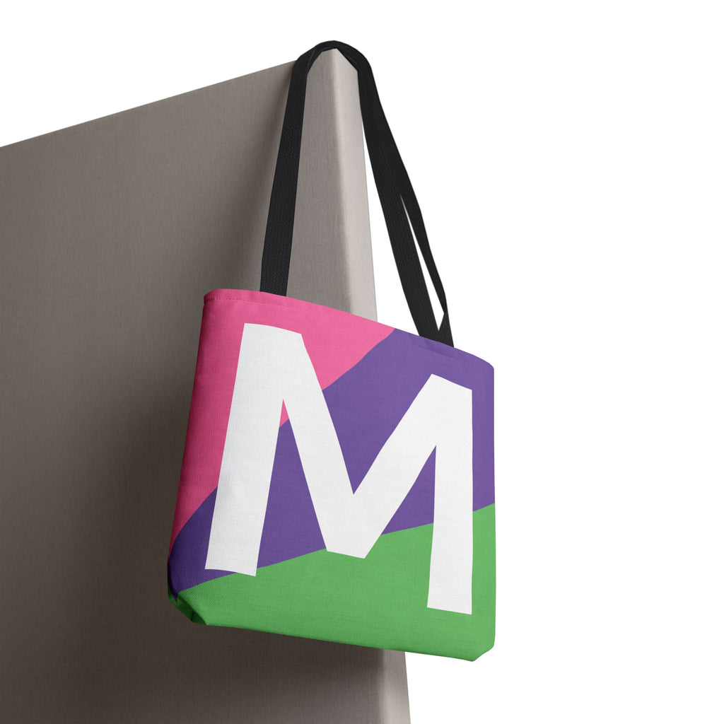 Monogram 'M' Colorblock Tote Bag — Personalized Initial M Shoulder Tote
